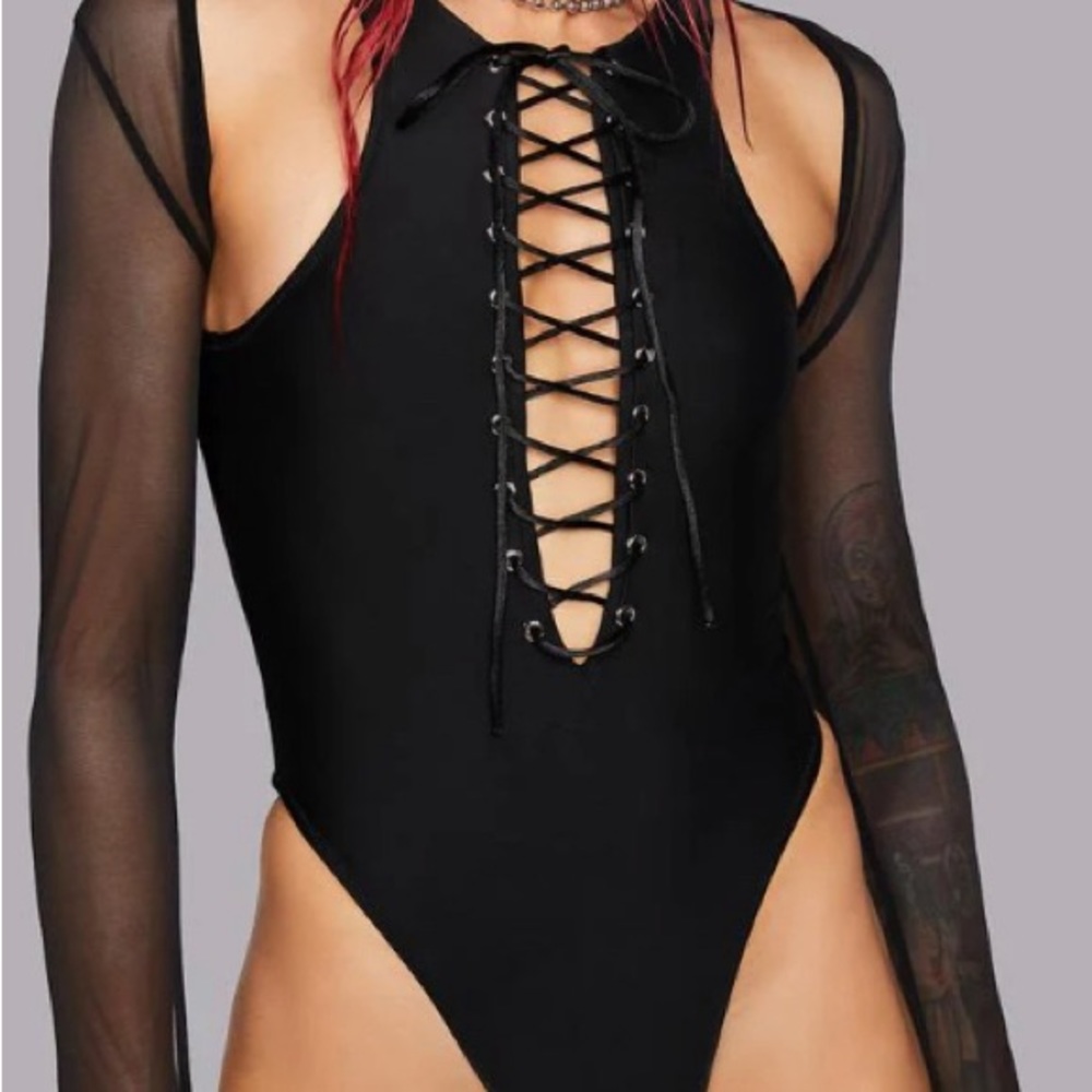 🖤New-Dolls Kill Body Suit /Swim with Mesh Shrug 👻